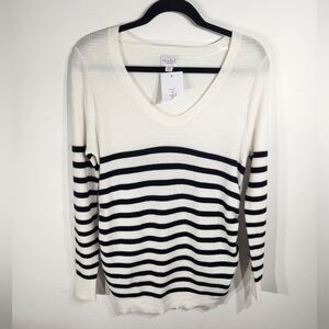 Ingrid Isabel Maternity Long Sleeve Shirt Womens XS White Black Striped Ribbed